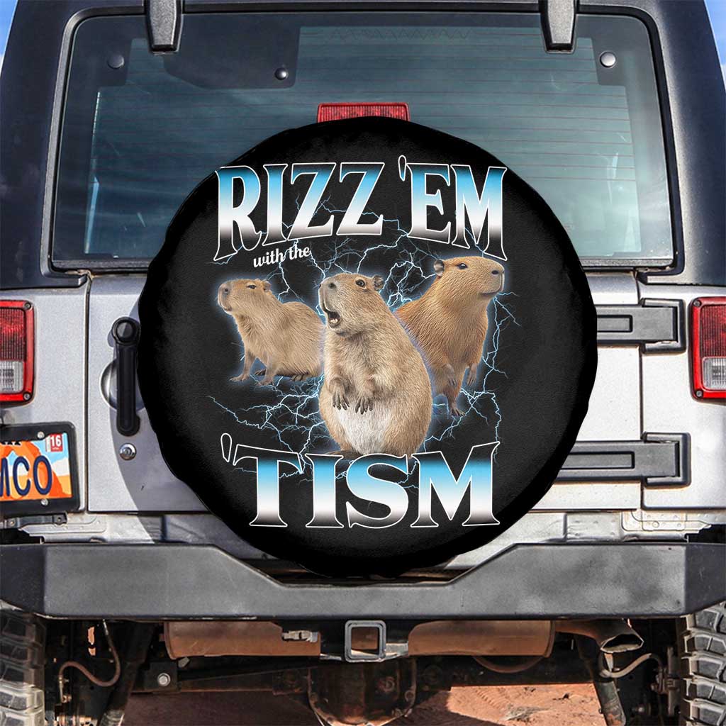 Autism Capybara Spare Tire Cover Funny Rizz Em With The Tism TS12 No hole Black Print Your Wear