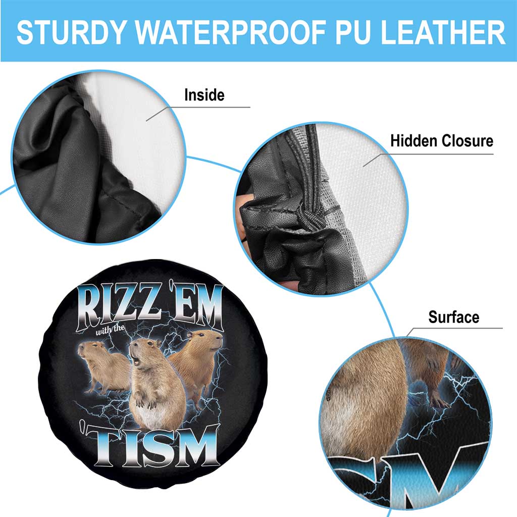 Autism Capybara Spare Tire Cover Funny Rizz Em With The Tism TS12 Print Your Wear