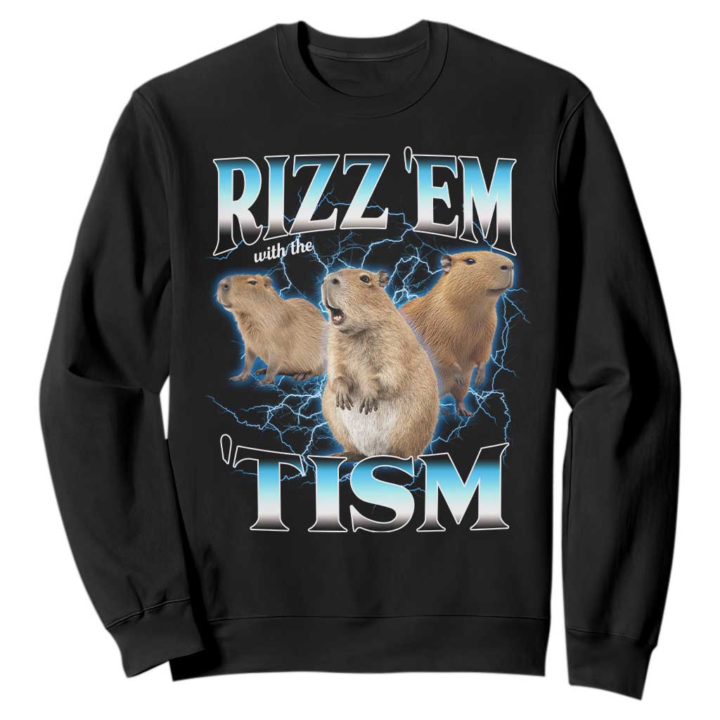 Autism Capybara Sweatshirt Funny Rizz Em With The Tism TS12 Black Print Your Wear