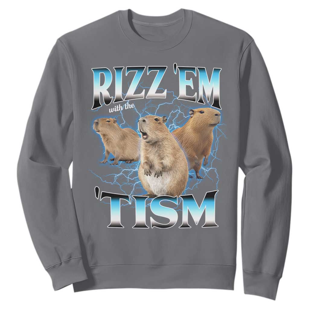 Autism Capybara Sweatshirt Funny Rizz Em With The Tism TS12 Charcoal Print Your Wear