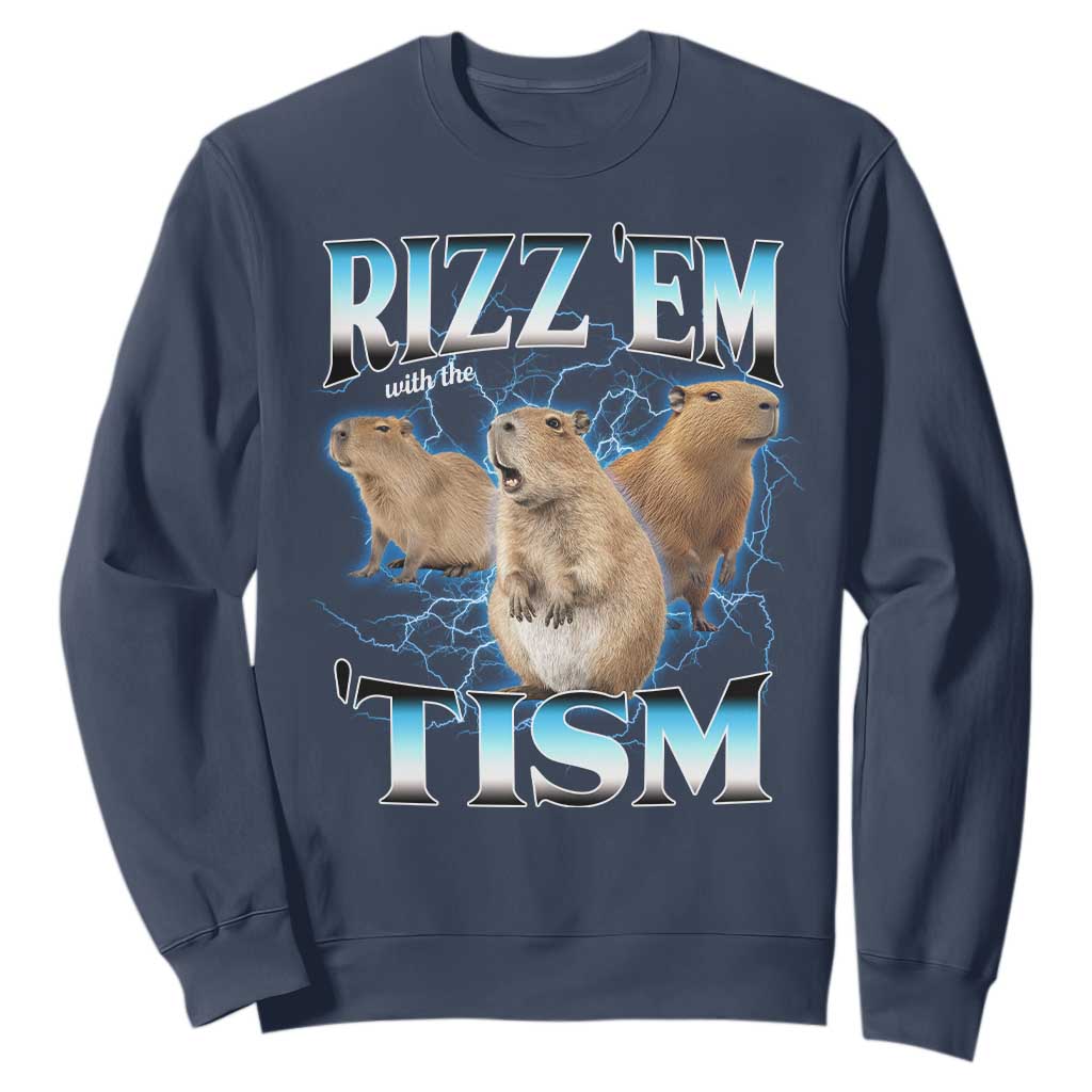 Autism Capybara Sweatshirt Funny Rizz Em With The Tism TS12 Navy Print Your Wear