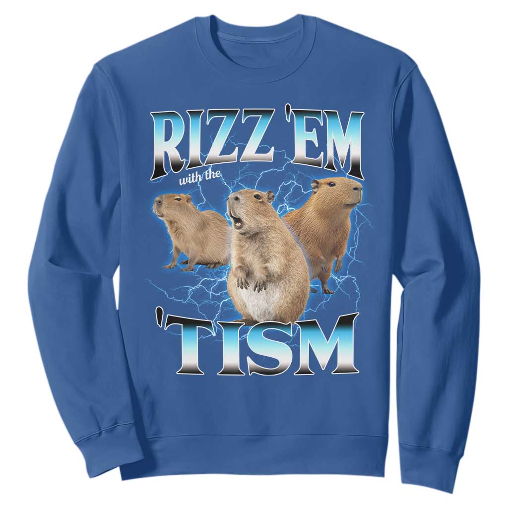 Autism Capybara Sweatshirt Funny Rizz Em With The Tism TS12 Royal Blue Print Your Wear