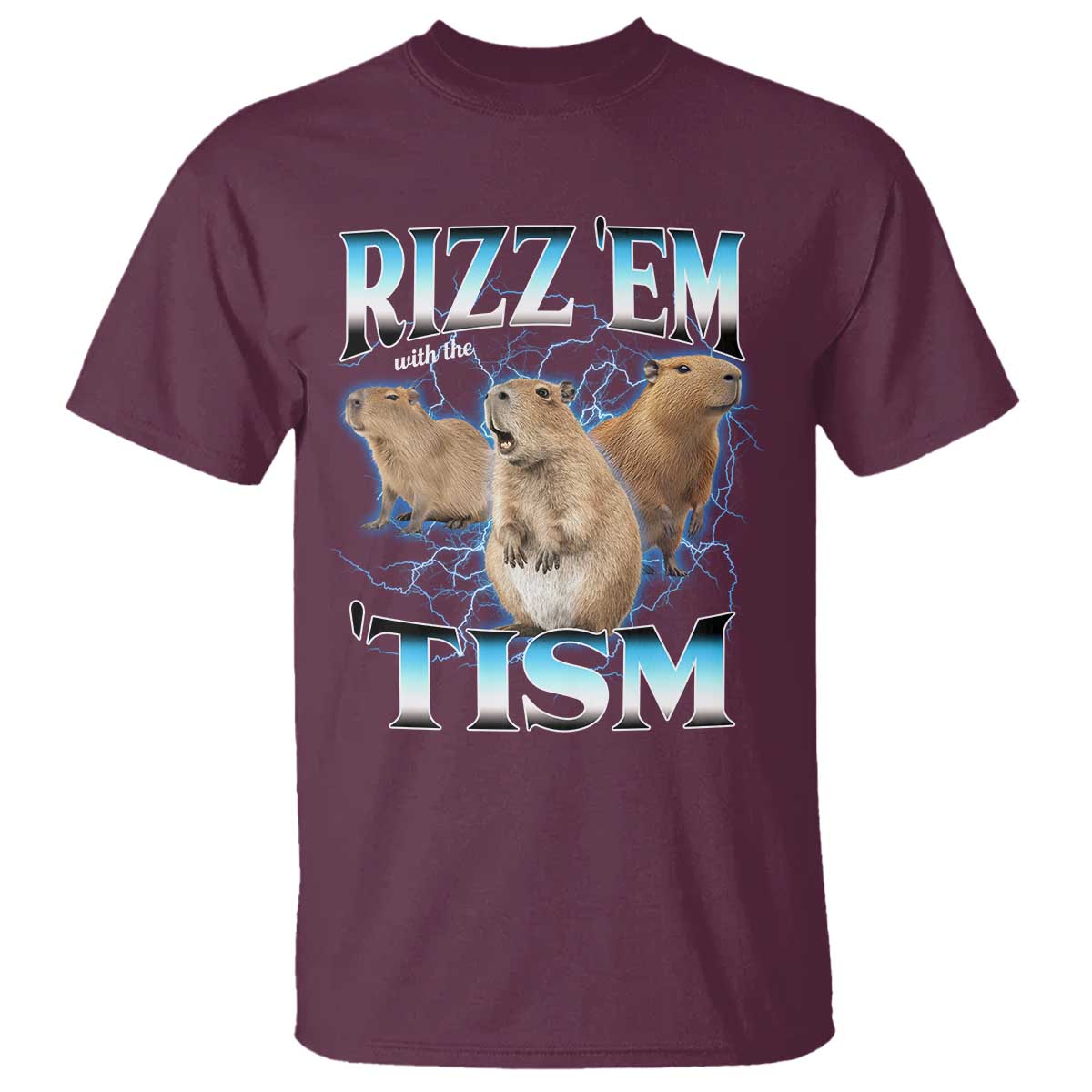 Autism Capybara T Shirt Funny Rizz Em With The Tism TS12 Maroon Print Your Wear