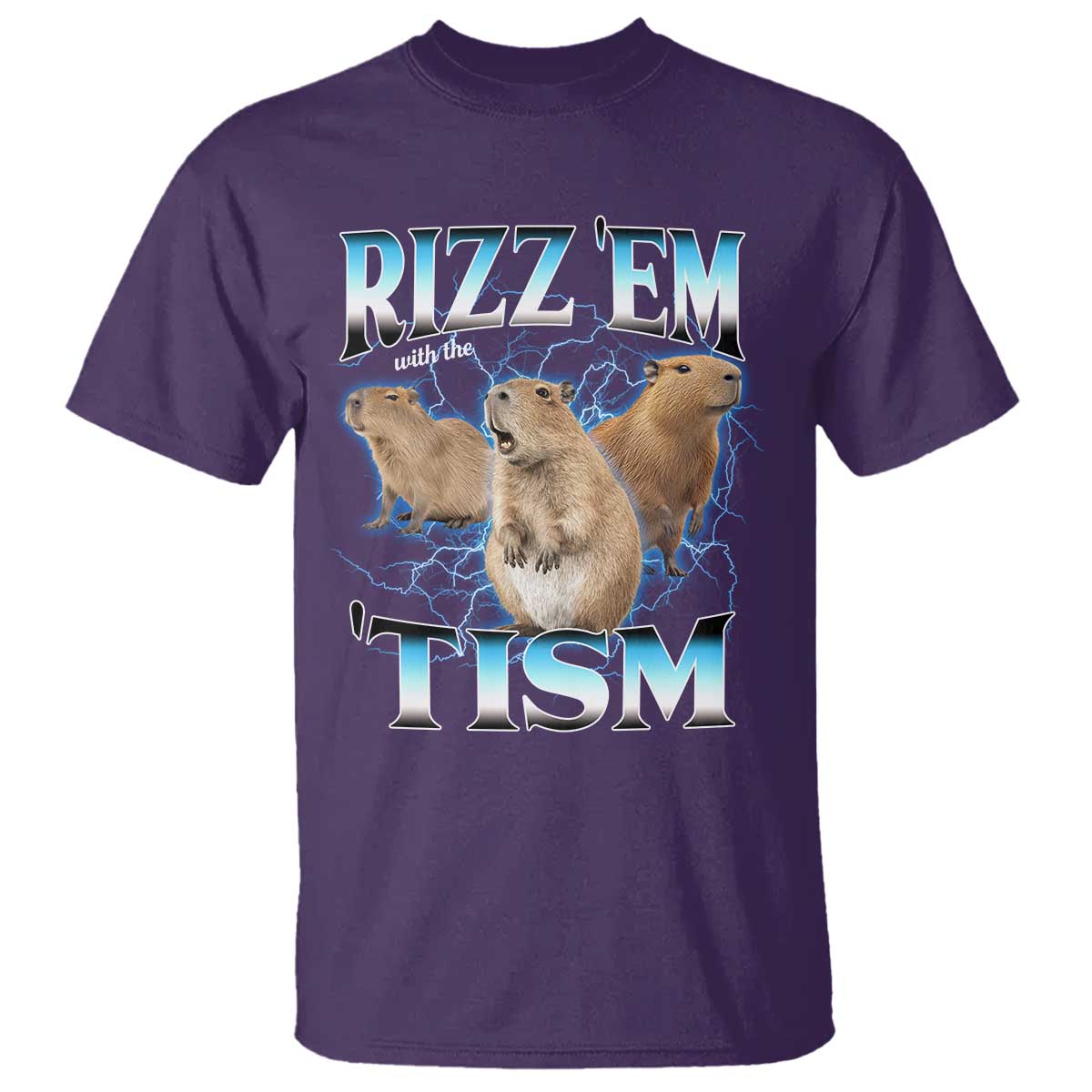 Autism Capybara T Shirt Funny Rizz Em With The Tism TS12 Purple Print Your Wear