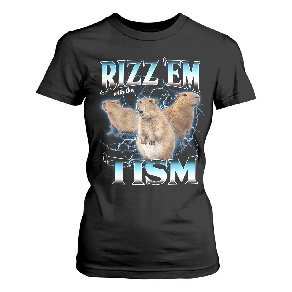 Autism Capybara T Shirt For Women Funny Rizz Em With The Tism TS12 Black Print Your Wear