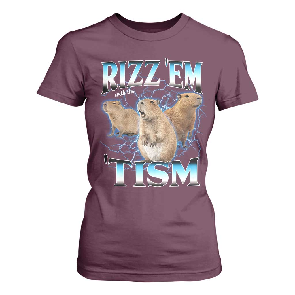 Autism Capybara T Shirt For Women Funny Rizz Em With The Tism TS12 Maroon Print Your Wear
