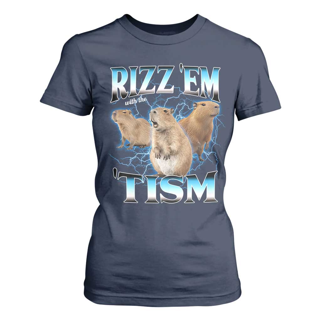 Autism Capybara T Shirt For Women Funny Rizz Em With The Tism TS12 Navy Print Your Wear