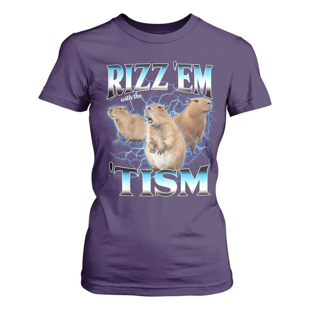 Autism Capybara T Shirt For Women Funny Rizz Em With The Tism TS12 Purple Print Your Wear
