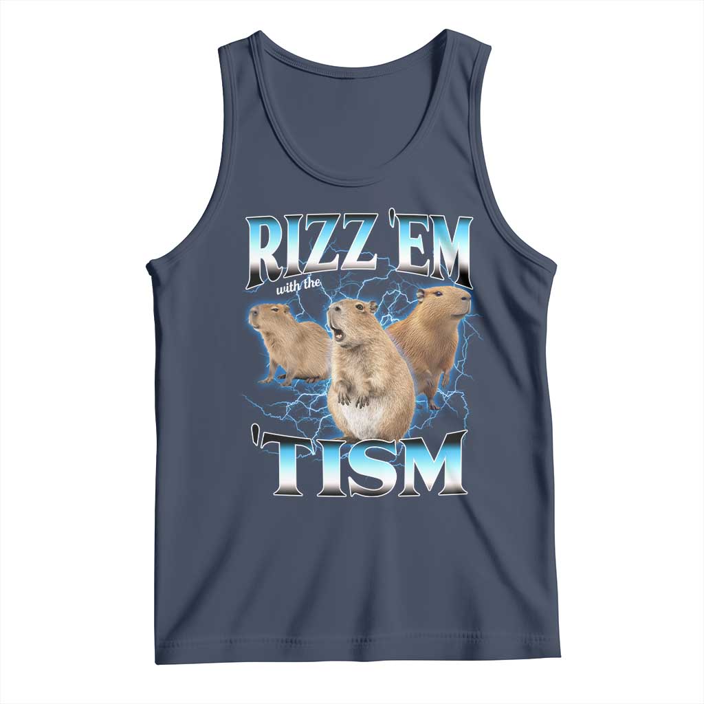 Autism Capybara Tank Top Funny Rizz Em With The Tism TS12 Navy Print Your Wear