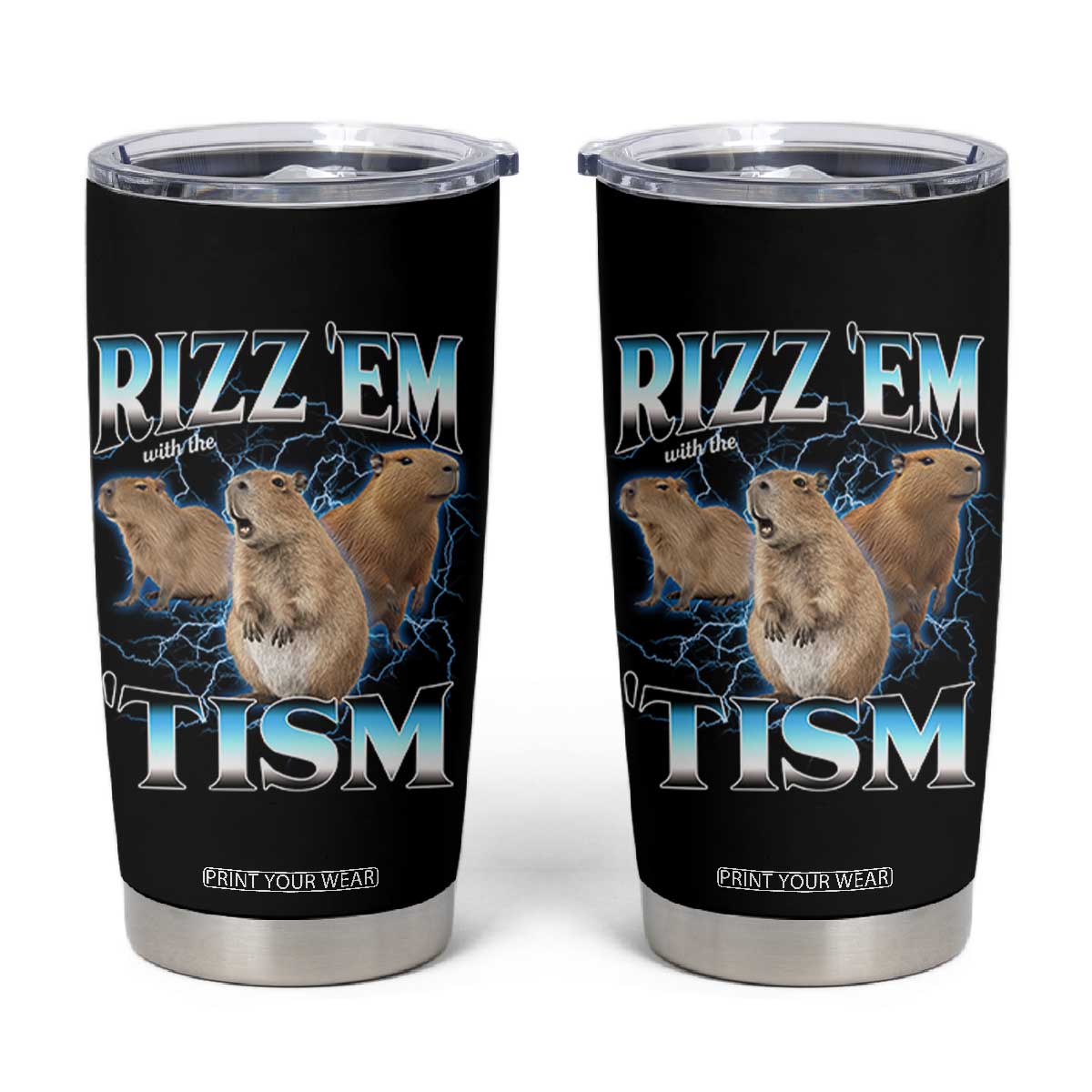 Autism Capybara Tumbler Cup Funny Rizz Em With The Tism TS12 Black Print Your Wear
