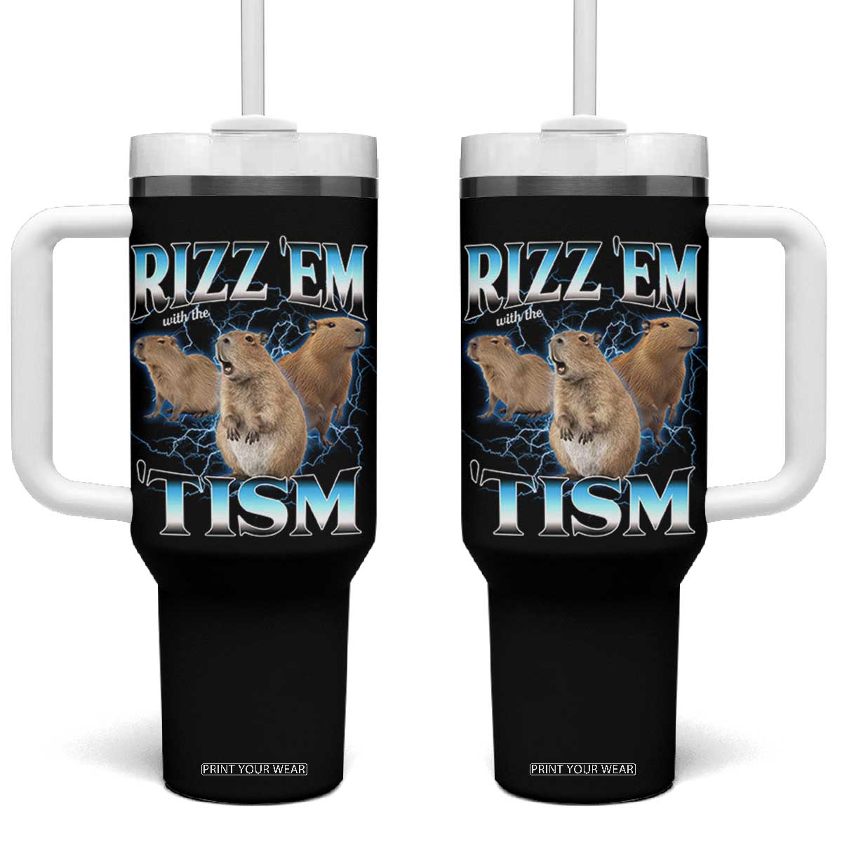 Autism Capybara Tumbler With Handle Funny Rizz Em With The Tism TS12 One Size: 40 oz Black Print Your Wear