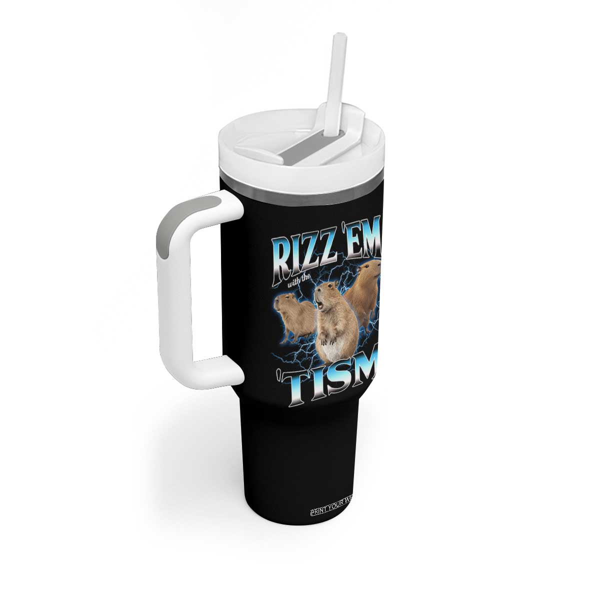 Autism Capybara Tumbler With Handle Funny Rizz Em With The Tism TS12 Print Your Wear