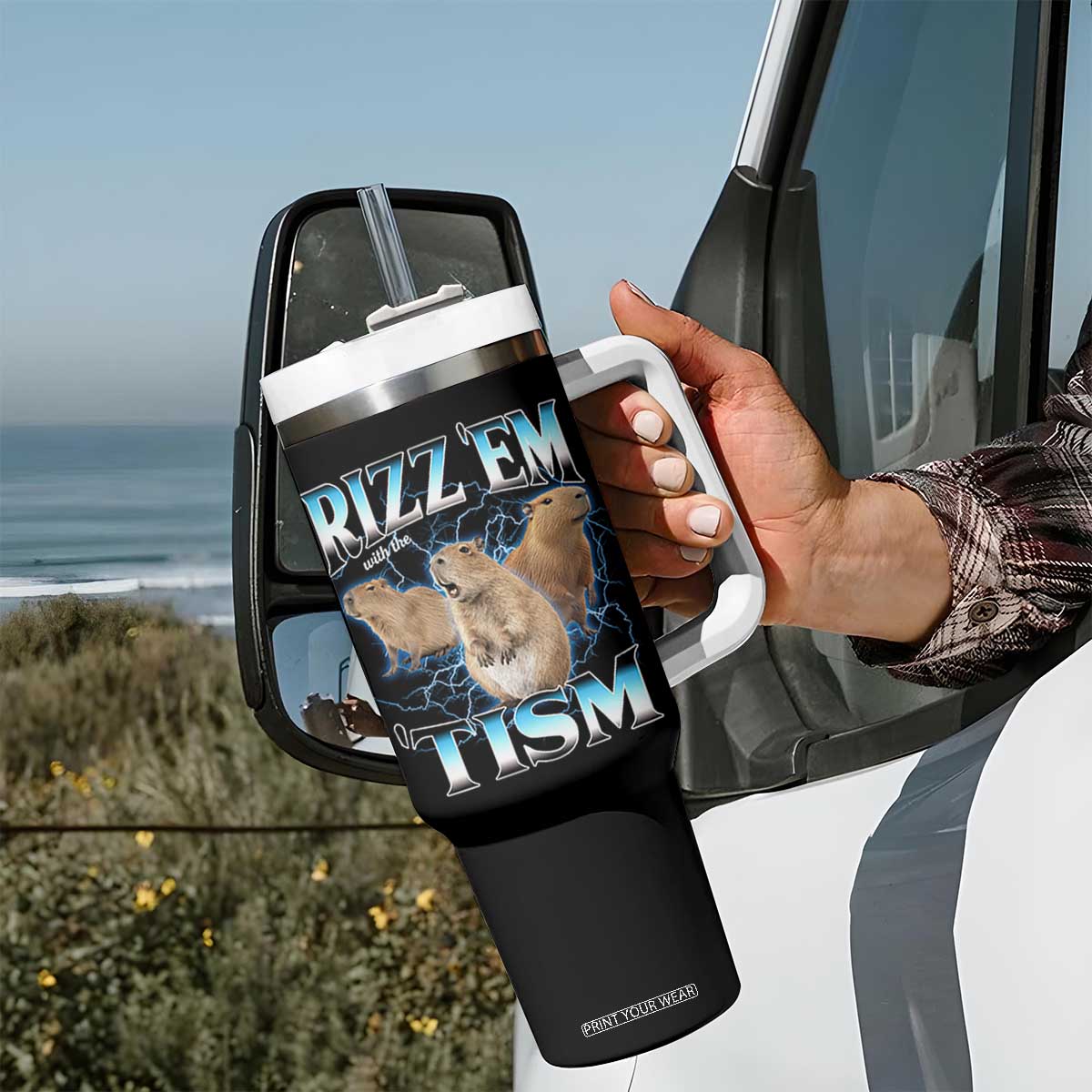 Autism Capybara Tumbler With Handle Funny Rizz Em With The Tism TS12 Print Your Wear