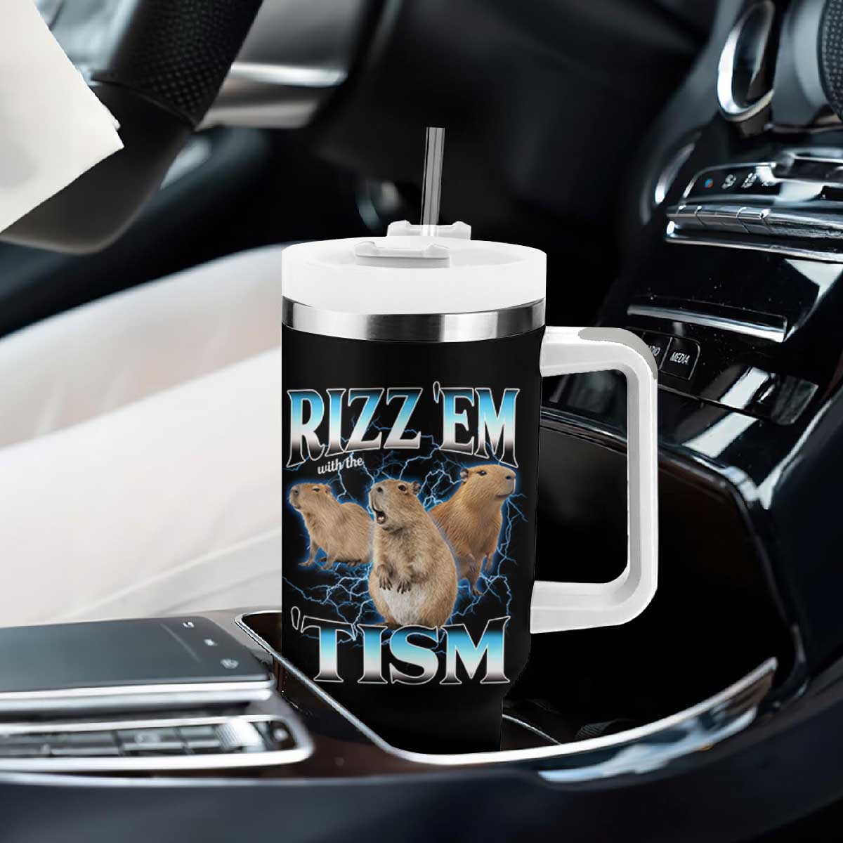 Autism Capybara Tumbler With Handle Funny Rizz Em With The Tism TS12 Print Your Wear