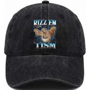 Autism Capybara Washed Cotton Baseball Cap Funny Rizz Em With The Tism TS12 Print Your Wear