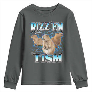 Autism Capybara Youth Sweatshirt Funny Rizz Em With The Tism TS12 Dark Heather Print Your Wear