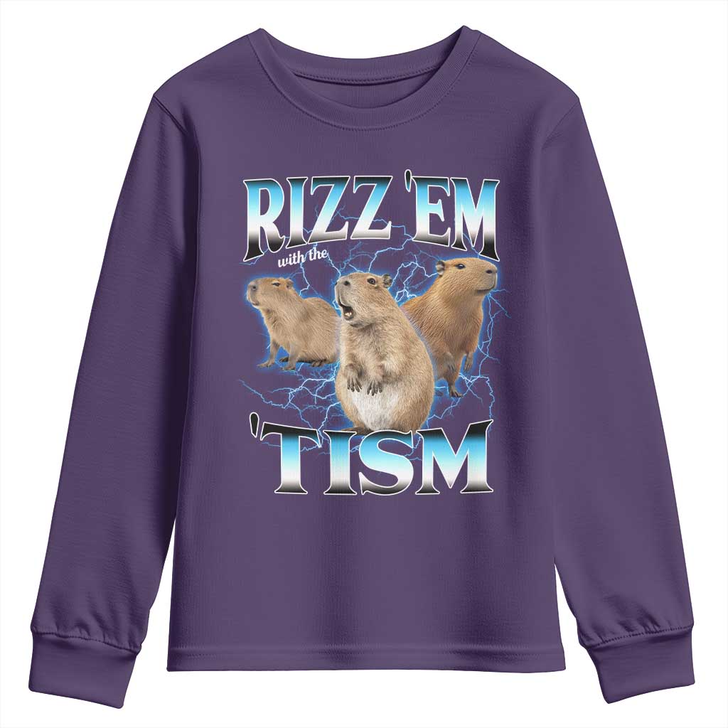 Autism Capybara Youth Sweatshirt Funny Rizz Em With The Tism TS12 Purple Print Your Wear