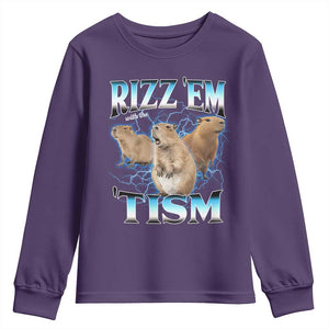 Autism Capybara Youth Sweatshirt Funny Rizz Em With The Tism TS12 Purple Print Your Wear