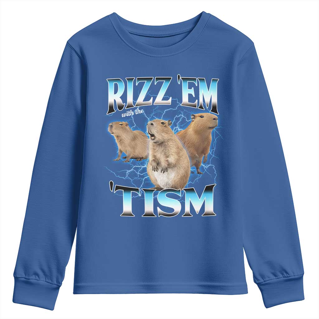 Autism Capybara Youth Sweatshirt Funny Rizz Em With The Tism TS12 Royal Blue Print Your Wear