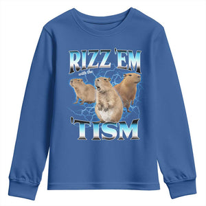Autism Capybara Youth Sweatshirt Funny Rizz Em With The Tism TS12 Royal Blue Print Your Wear