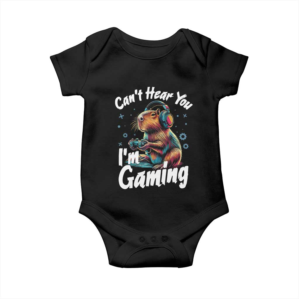 Funny Gamer Capybara Baby Onesie Can Not Hear You I Am Gaming TS12 Black Print Your Wear