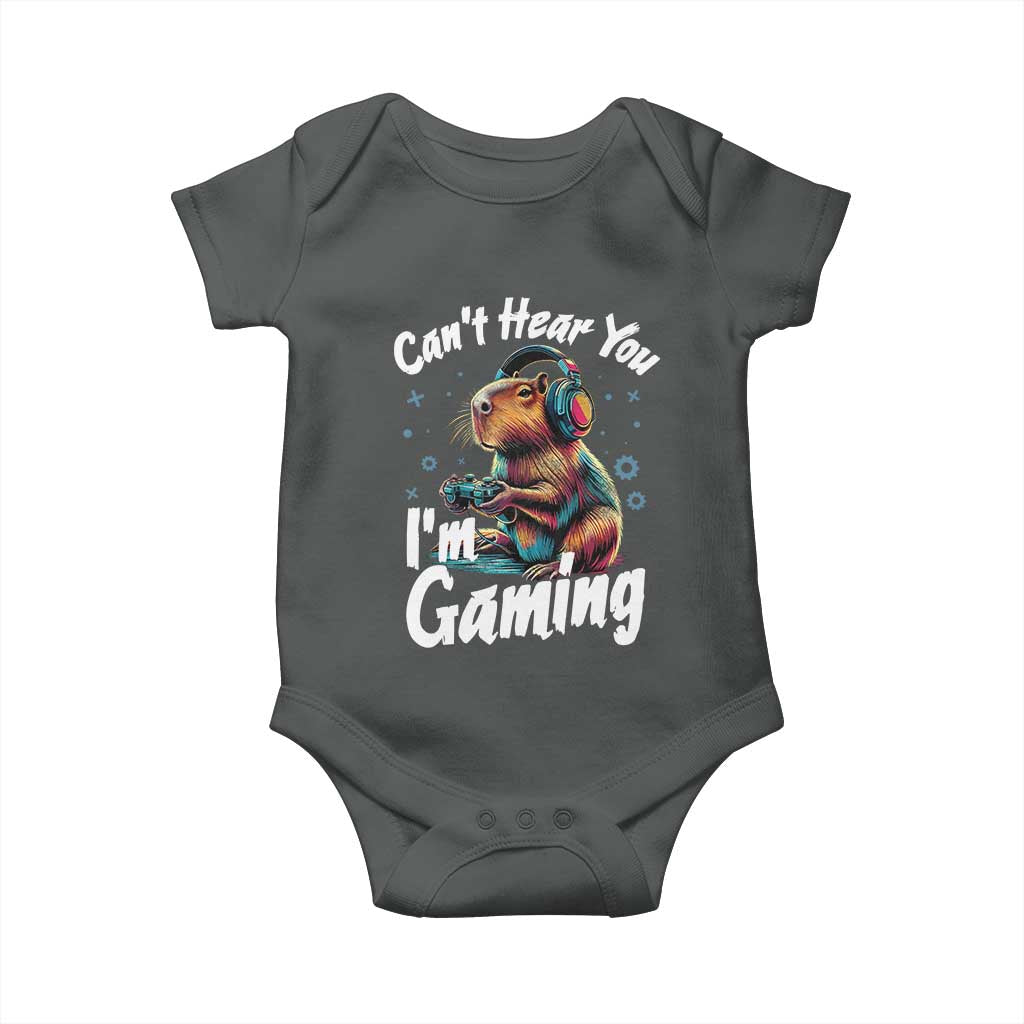Funny Gamer Capybara Baby Onesie Can Not Hear You I Am Gaming TS12 Dark Heather Print Your Wear