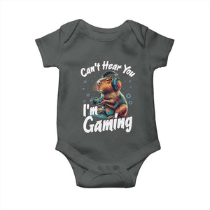 Funny Gamer Capybara Baby Onesie Can Not Hear You I Am Gaming TS12 Dark Heather Print Your Wear