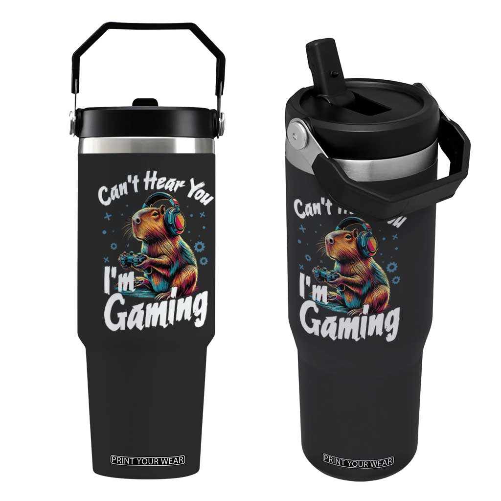 Funny Gamer Capybara Flip Straw Tumbler Can Not Hear You I Am Gaming TS12 One Size: 30 oz Black Print Your Wear