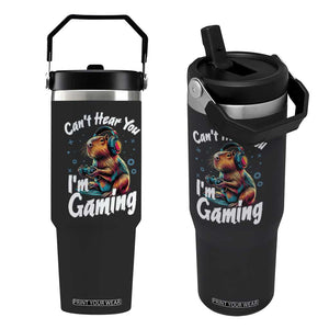 Funny Gamer Capybara Flip Straw Tumbler Can Not Hear You I Am Gaming TS12 One Size: 30 oz Black Print Your Wear
