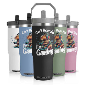 Funny Gamer Capybara Flip Straw Tumbler Can Not Hear You I Am Gaming TS12 Print Your Wear