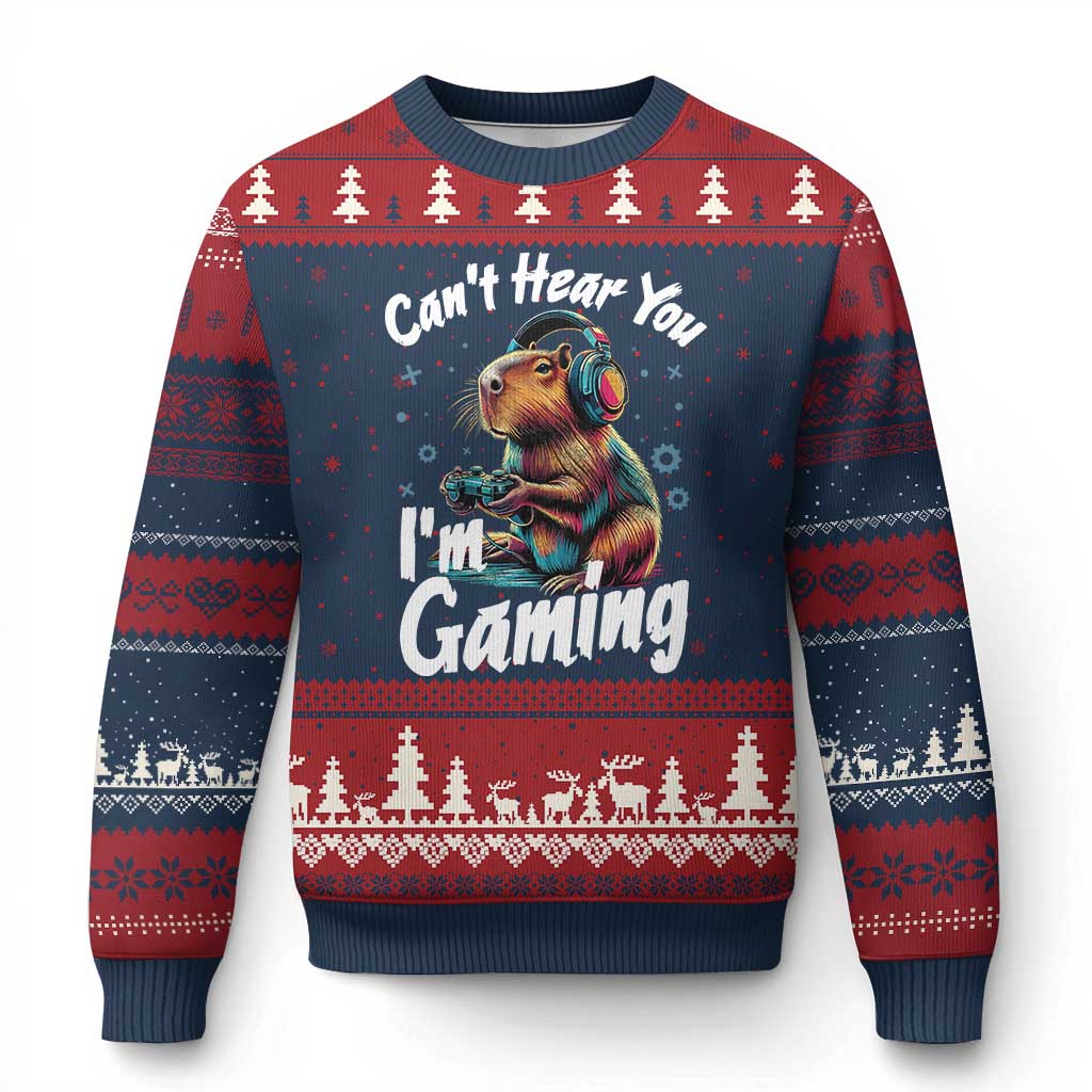 Funny Gamer Capybara Ugly Christmas Sweater Can Not Hear You I Am Gaming TS12 Navy Red Print Your Wear