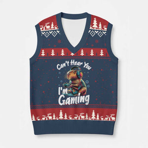 Funny Gamer Capybara V-Neck Knit Sweater Vest Can Not Hear You I Am Gaming TS12 Navy Red Print Your Wear