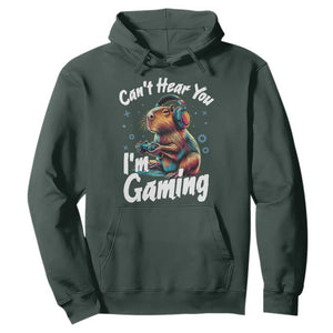 Funny Gamer Capybara Hoodie Can Not Hear You I Am Gaming TS12 Dark Forest Green Print Your Wear