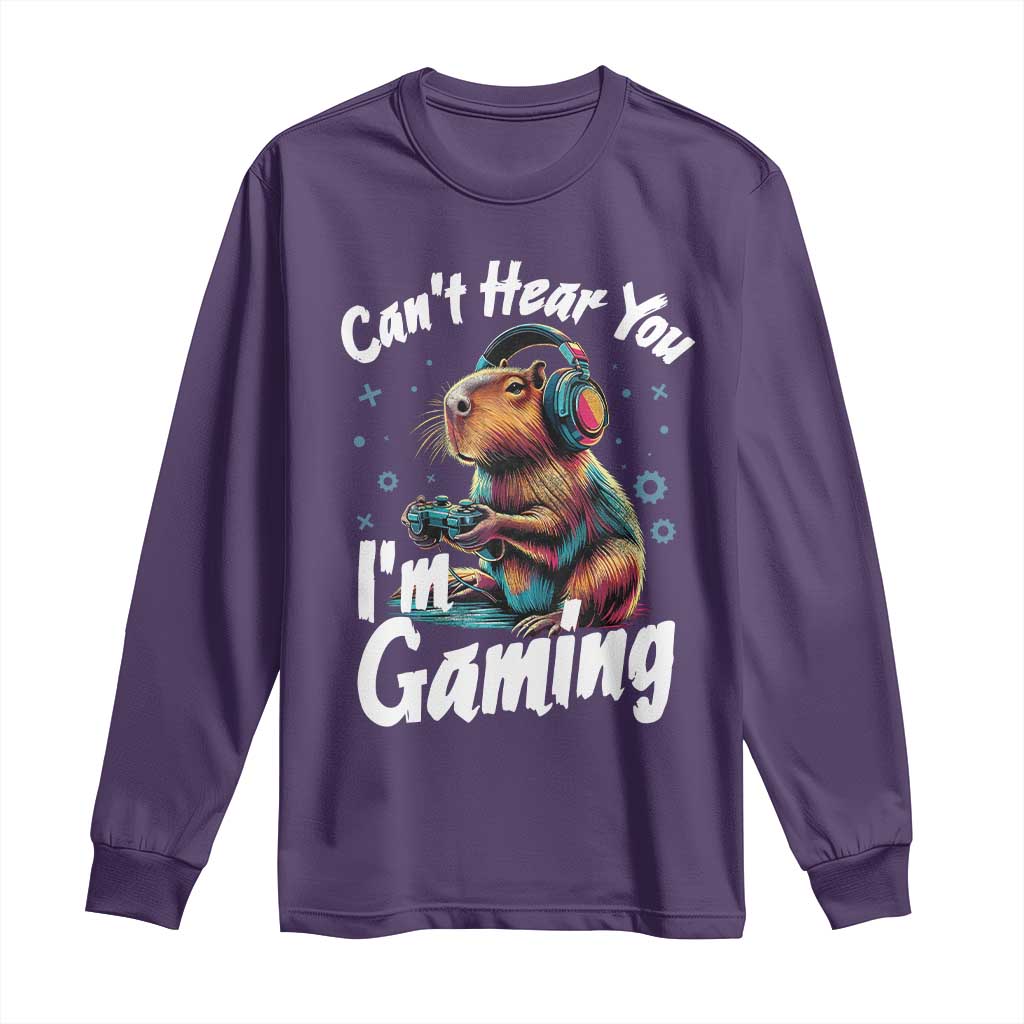 Funny Gamer Capybara Long Sleeve Shirt Can Not Hear You I Am Gaming TS12 Purple Print Your Wear