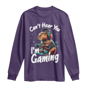 Funny Gamer Capybara Long Sleeve Shirt Can Not Hear You I Am Gaming TS12 Purple Print Your Wear