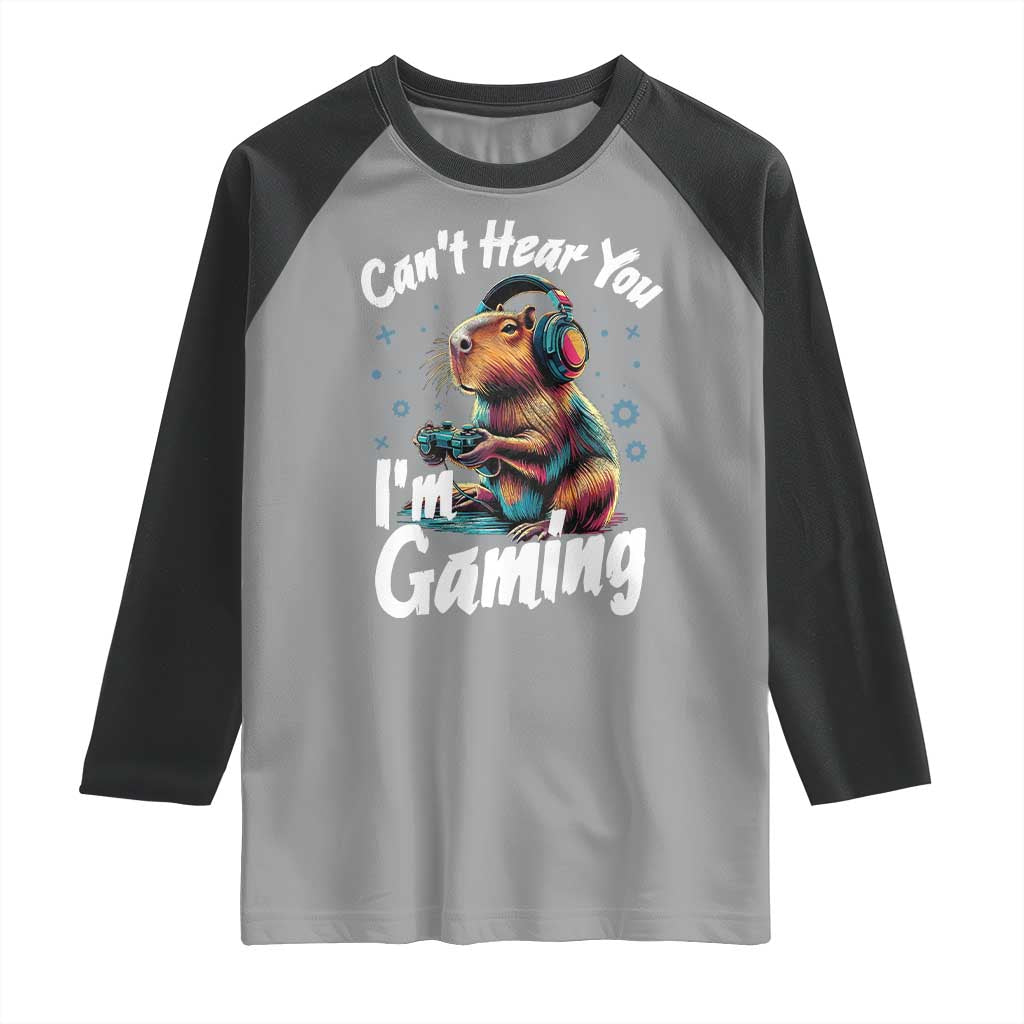 Funny Gamer Capybara Raglan Shirt Can Not Hear You I Am Gaming TS12 Sport Gray Black Print Your Wear