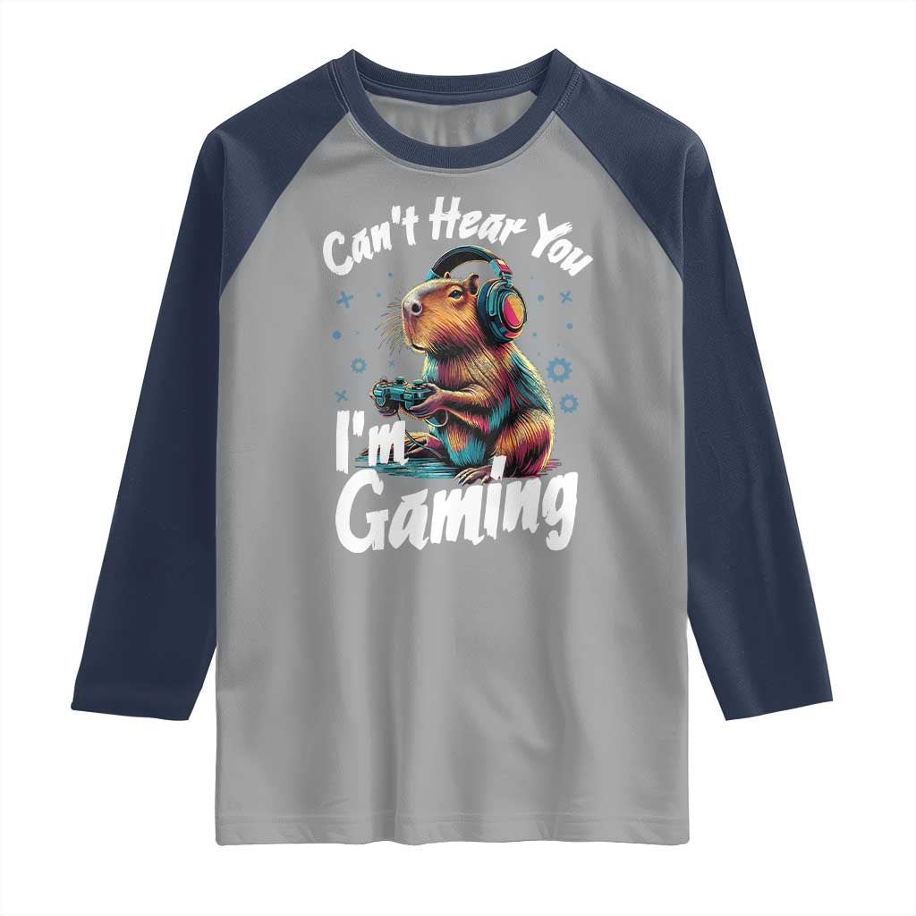 Funny Gamer Capybara Raglan Shirt Can Not Hear You I Am Gaming TS12 Sport Gray Navy Print Your Wear