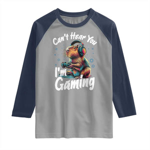 Funny Gamer Capybara Raglan Shirt Can Not Hear You I Am Gaming TS12 Sport Gray Navy Print Your Wear
