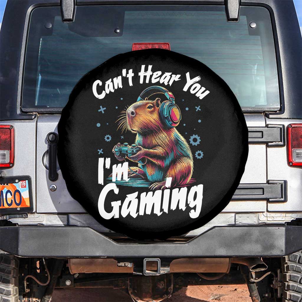 Funny Gamer Capybara Spare Tire Cover Can Not Hear You I Am Gaming TS12 No hole Black Print Your Wear