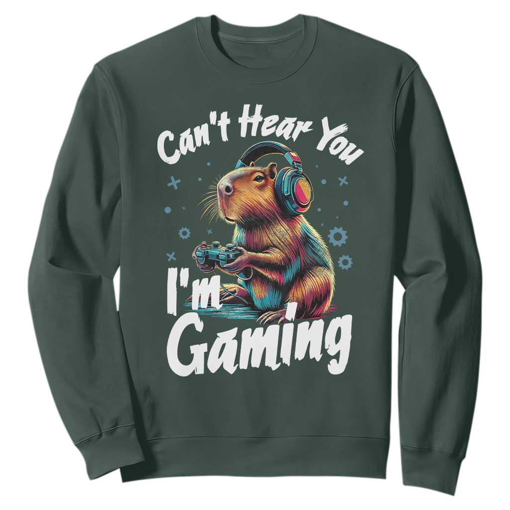Funny Gamer Capybara Sweatshirt Can Not Hear You I Am Gaming TS12 Dark Forest Green Print Your Wear