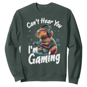 Funny Gamer Capybara Sweatshirt Can Not Hear You I Am Gaming TS12 Dark Forest Green Print Your Wear