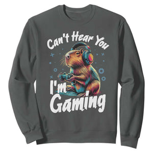 Funny Gamer Capybara Sweatshirt Can Not Hear You I Am Gaming TS12 Dark Heather Print Your Wear