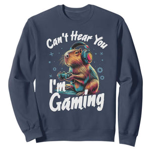 Funny Gamer Capybara Sweatshirt Can Not Hear You I Am Gaming TS12 Navy Print Your Wear