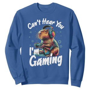 Funny Gamer Capybara Sweatshirt Can Not Hear You I Am Gaming TS12 Royal Blue Print Your Wear