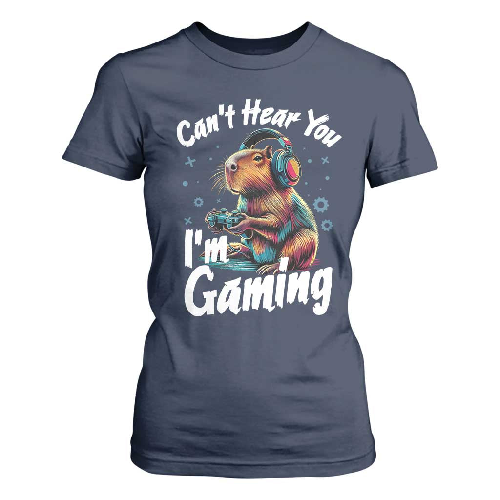 Funny Gamer Capybara T Shirt For Women Can Not Hear You I Am Gaming TS12 Navy Print Your Wear