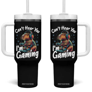 Funny Gamer Capybara Tumbler With Handle Can Not Hear You I Am Gaming TS12 One Size: 40 oz Black Print Your Wear