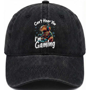 Funny Gamer Capybara Washed Cotton Baseball Cap Can Not Hear You I Am Gaming TS12 Print Your Wear
