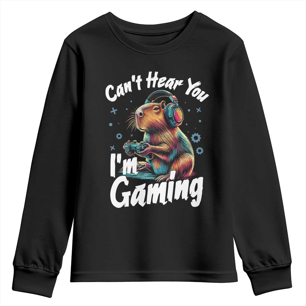 Funny Gamer Capybara Youth Sweatshirt Can Not Hear You I Am Gaming TS12 Black Print Your Wear