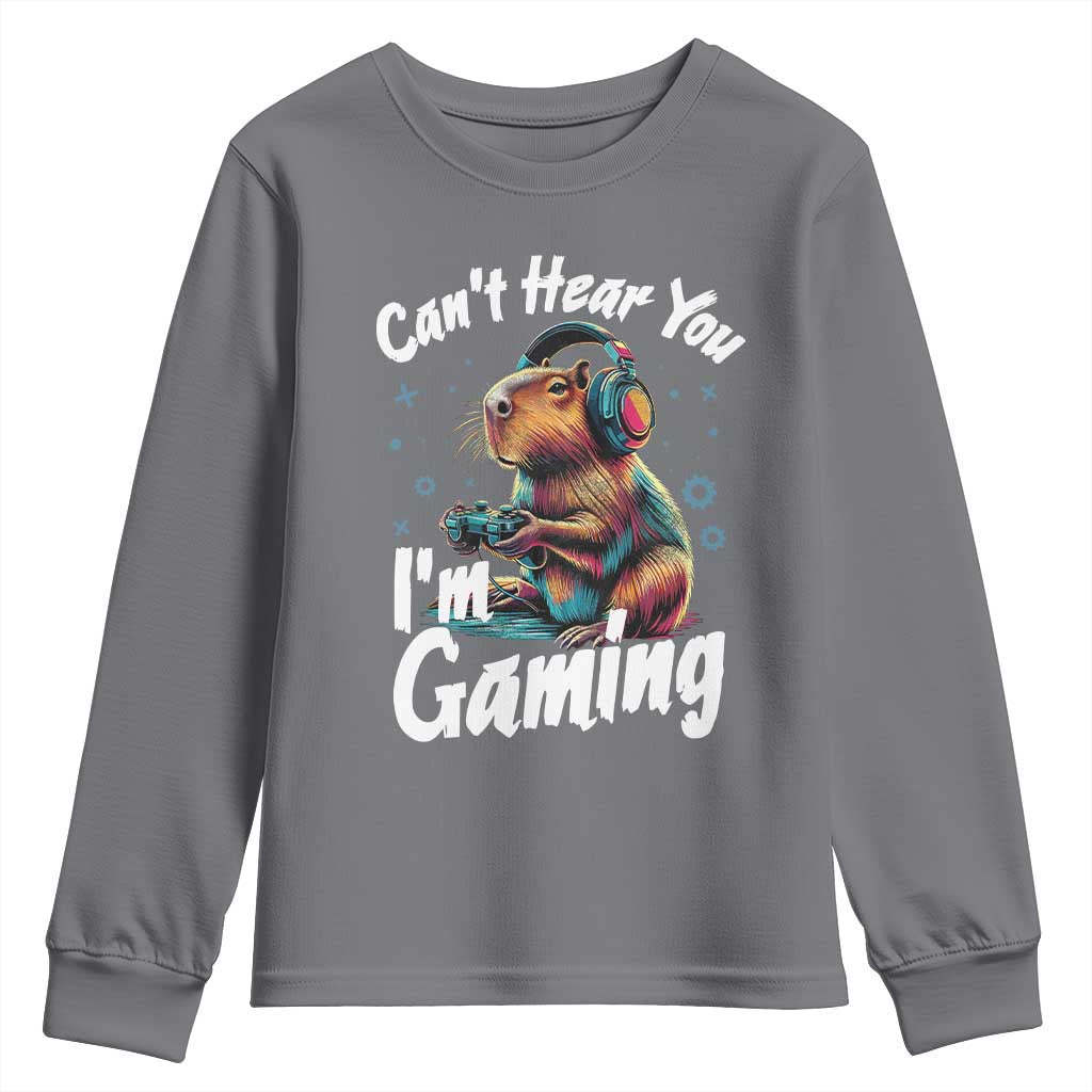 Funny Gamer Capybara Youth Sweatshirt Can Not Hear You I Am Gaming TS12 Charcoal Print Your Wear