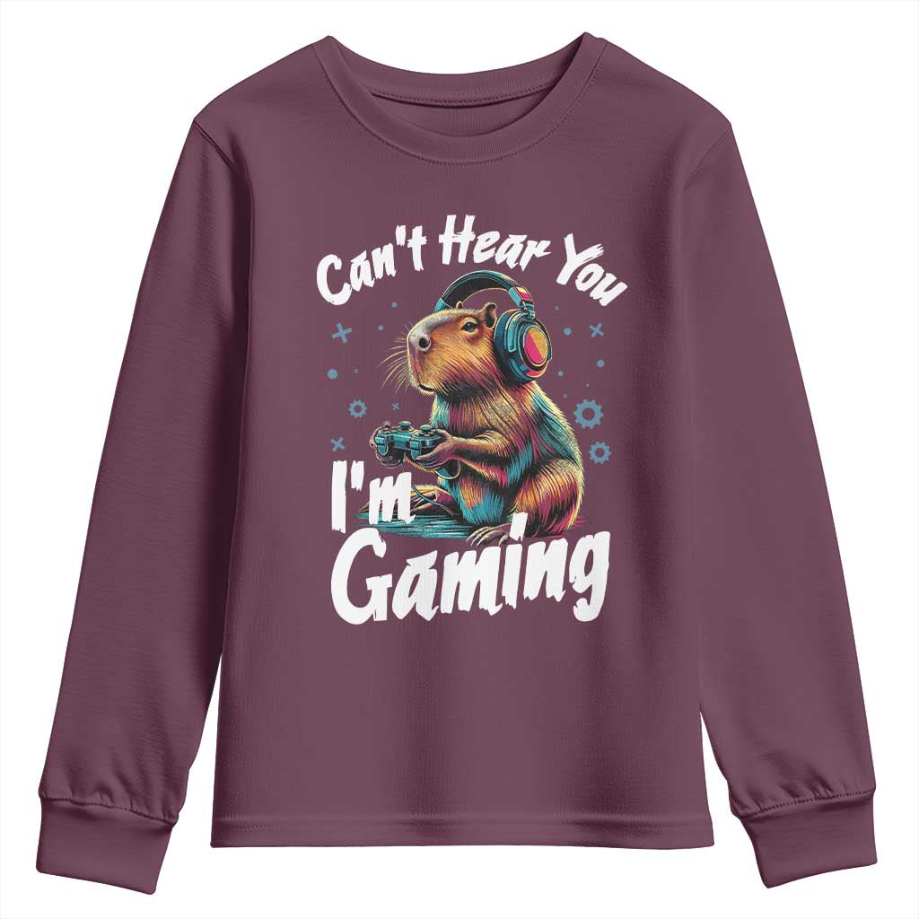 Funny Gamer Capybara Youth Sweatshirt Can Not Hear You I Am Gaming TS12 Maroon Print Your Wear
